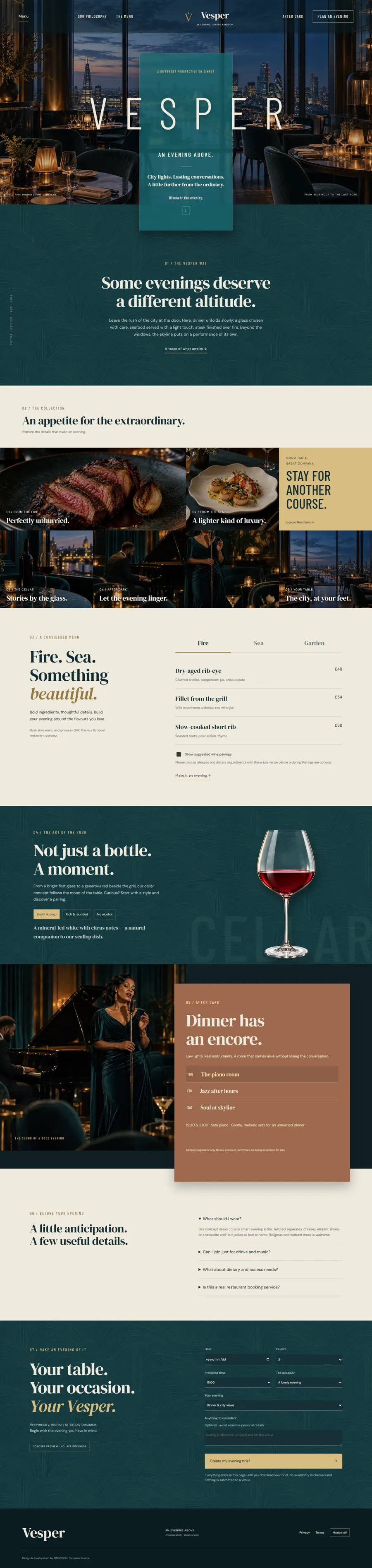 Vesper Skyline Dining website overview
