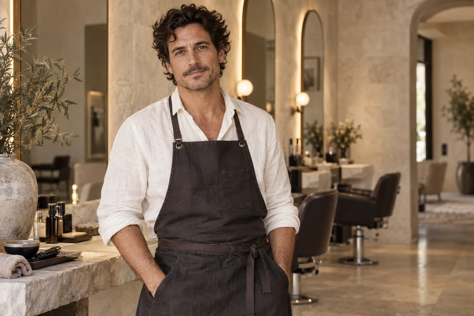 Fictional creative director Adrian Vale in the atelier