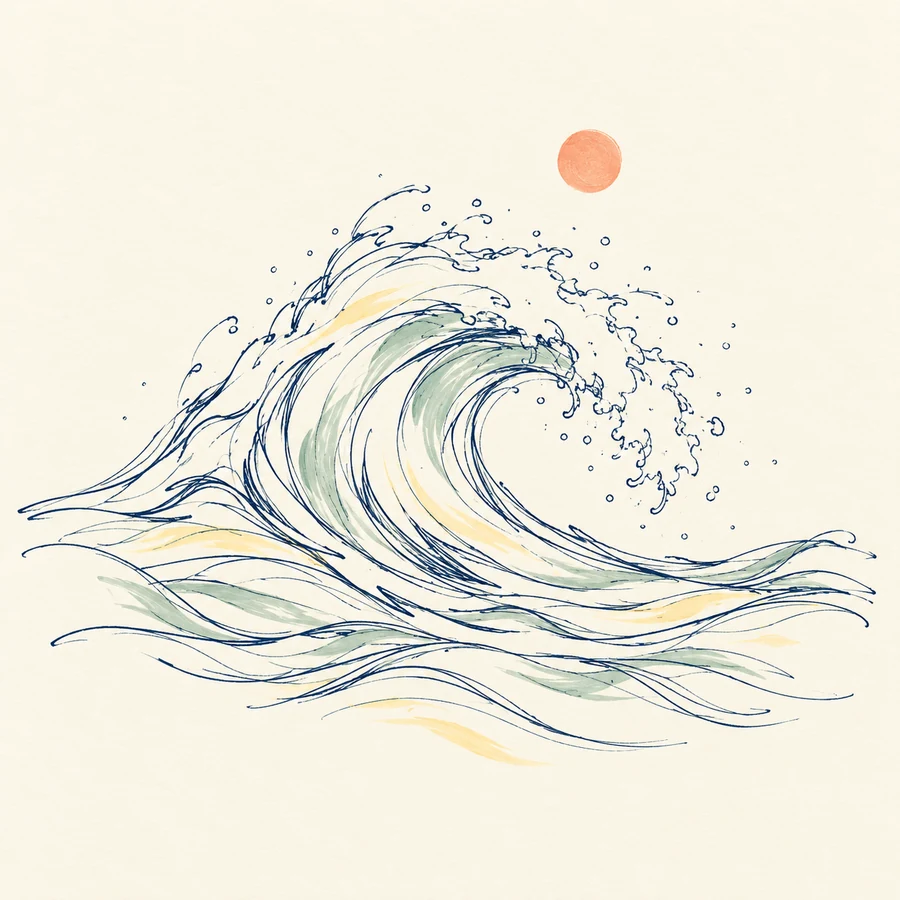 A line-drawn wave
