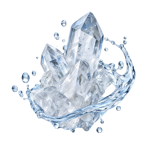 Mineral crystals and clear water