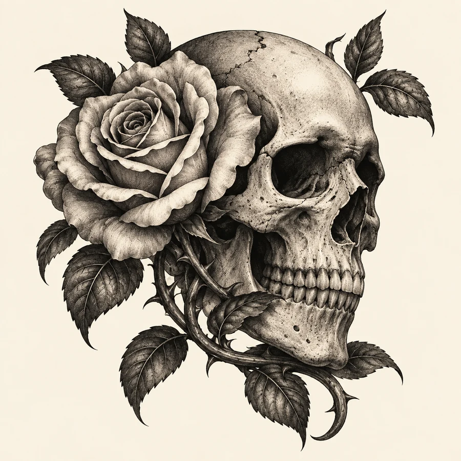 Black and grey skull tattoo concept