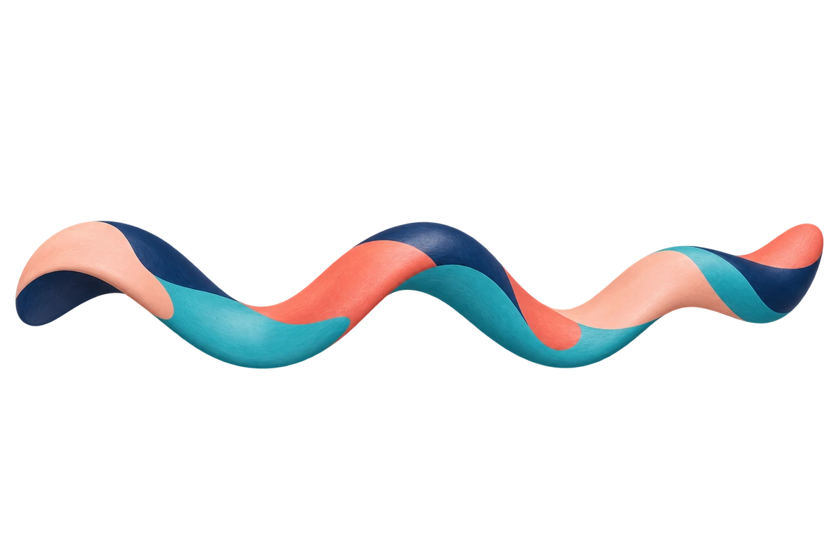 A colourful ribbon following an open, winding path
