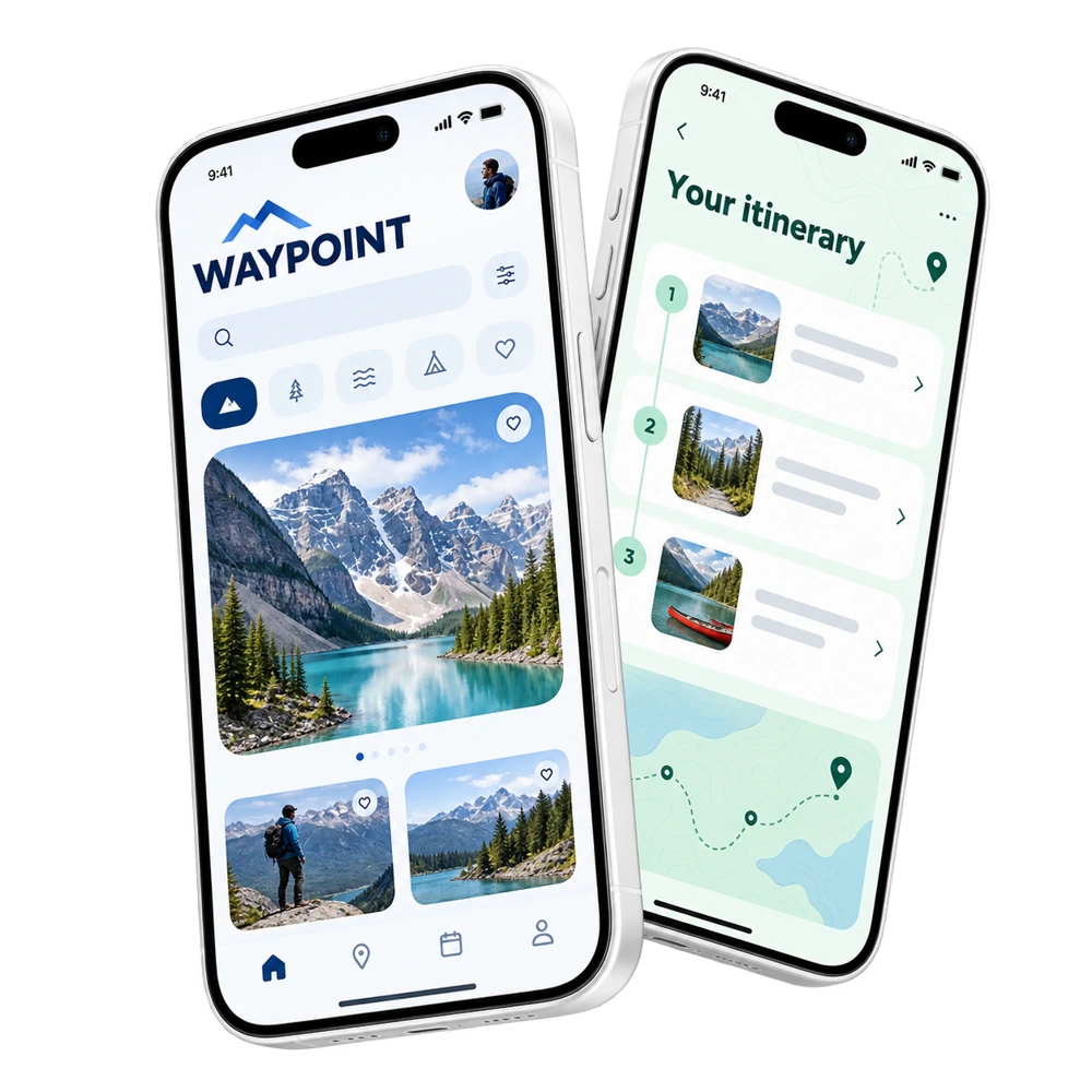 Waypoint travel app concept on two phones