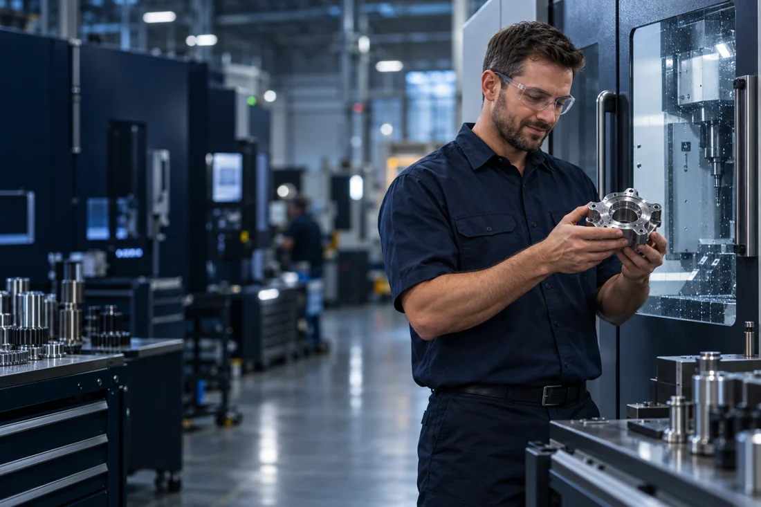 Illustrative CNC manufacturing floor and technician