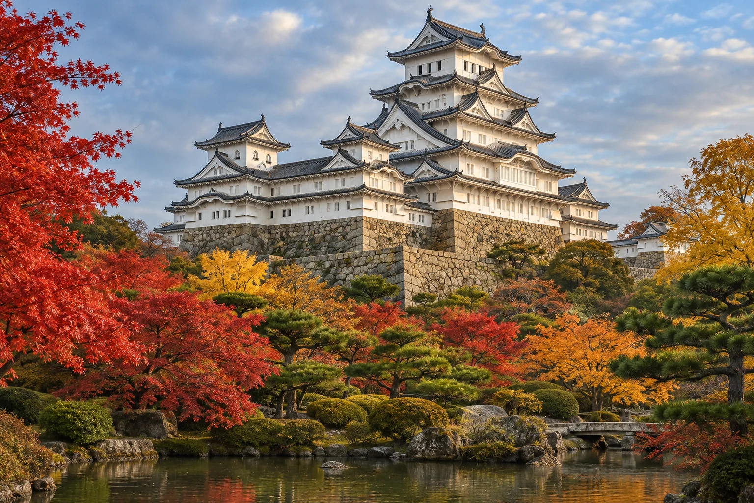 白牆古城與秋日庭園