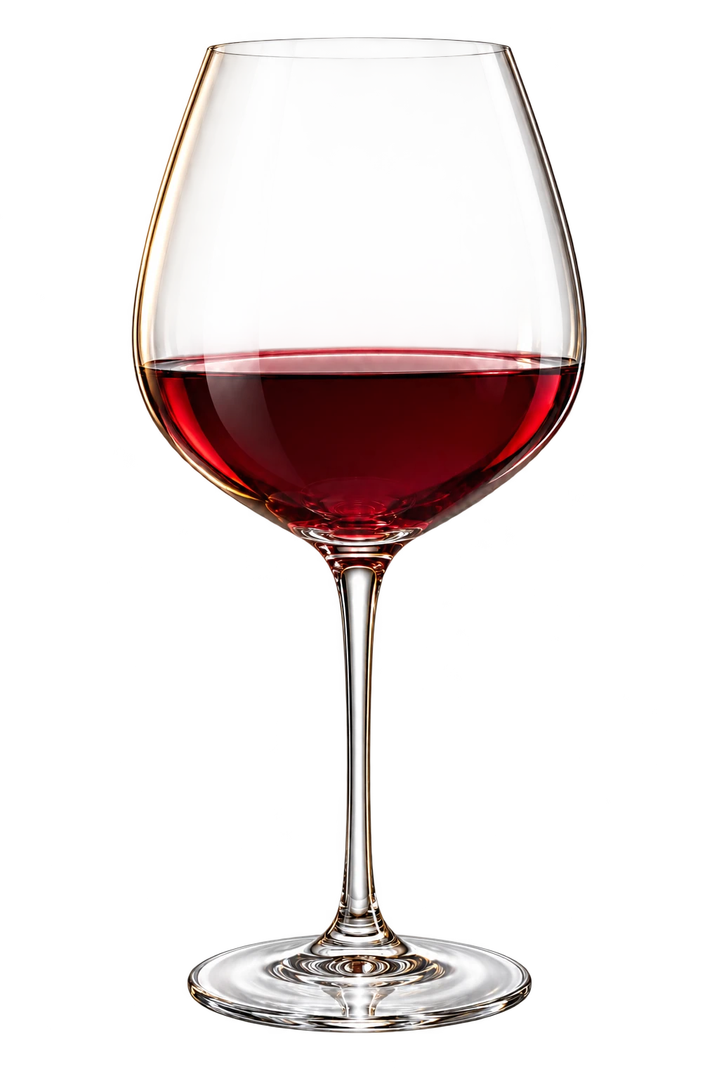 A sculptural stemmed glass of red wine