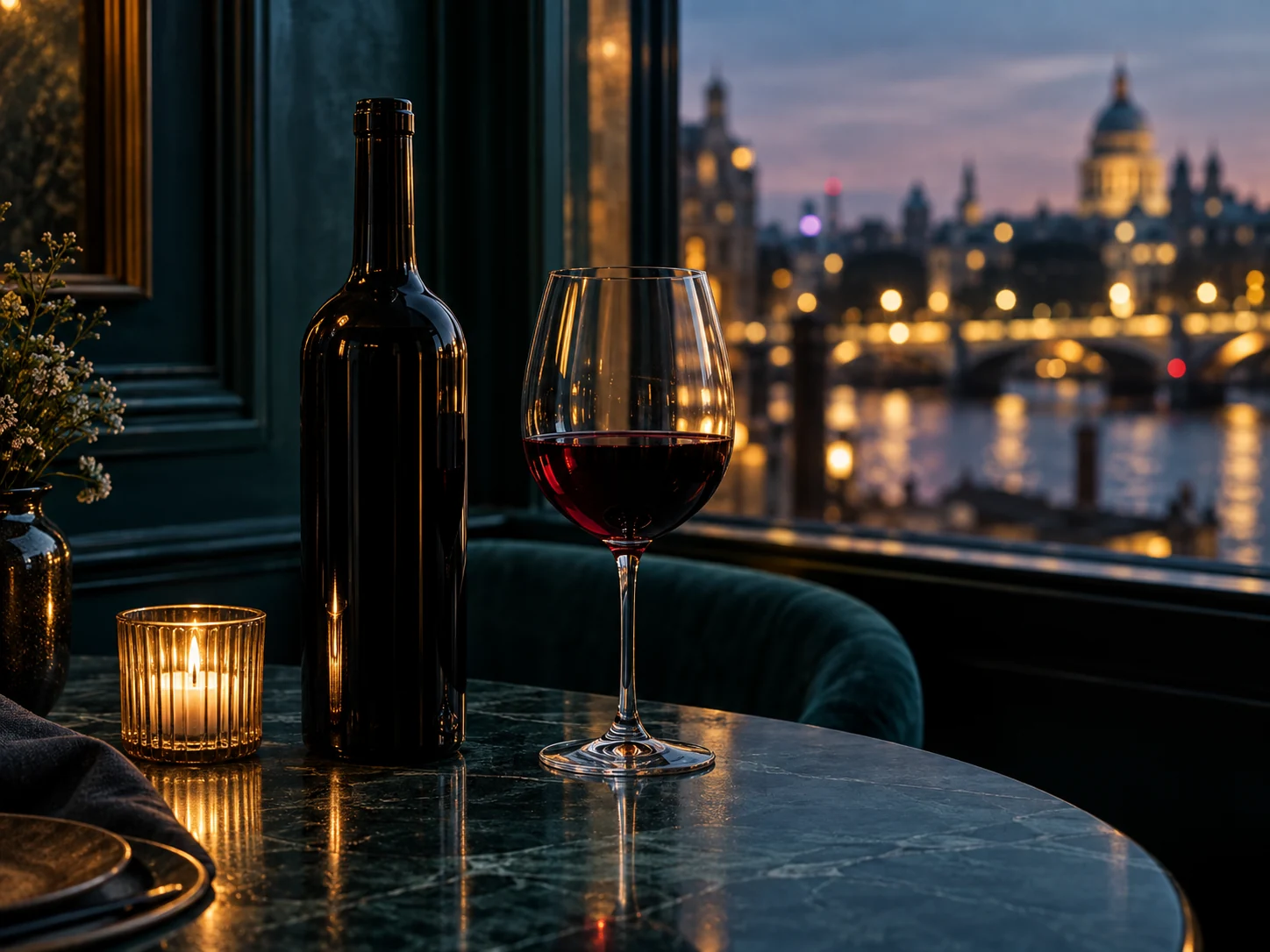 Red wine and candlelight