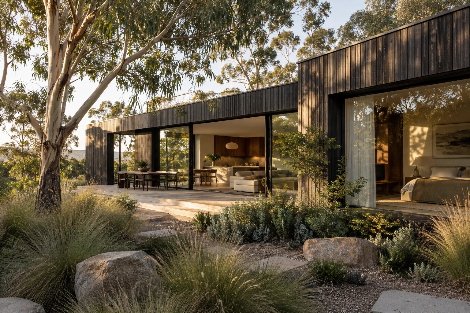 Australian home framed by eucalyptus