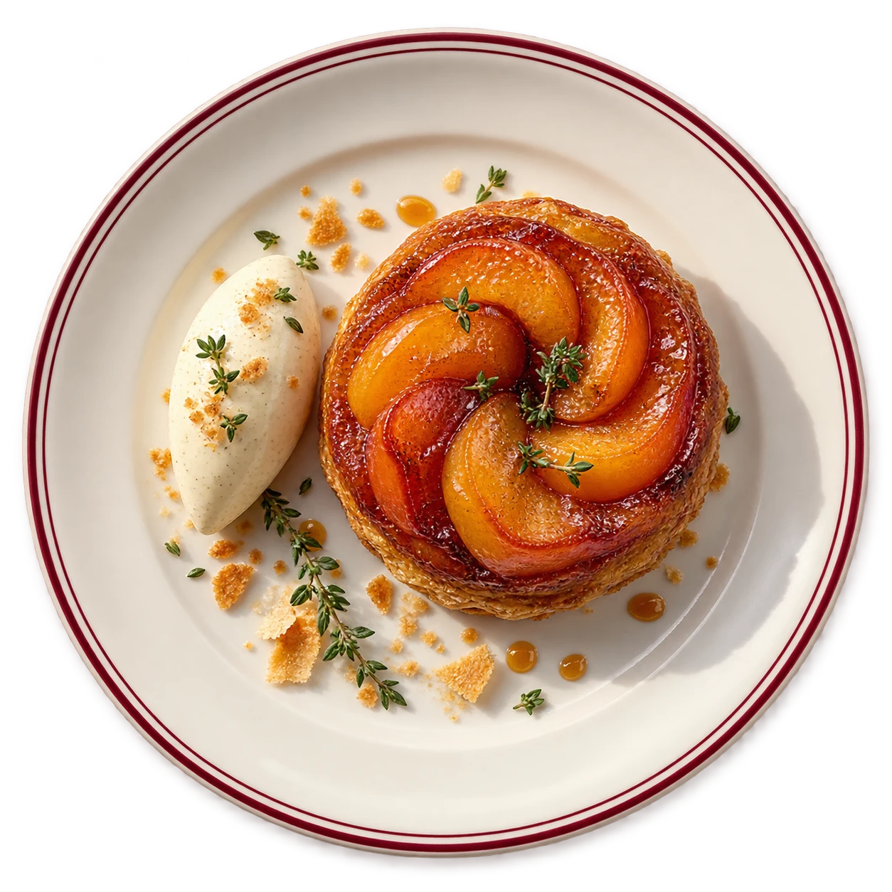 Apricot tarte tatin on a porcelain plate